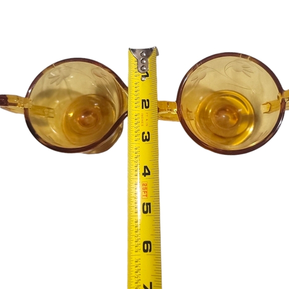 ⏳️Vintage⏳️RARE Cambridge Etch Cut Amber Glass Sugar & Creamer - Picture 8 of 9